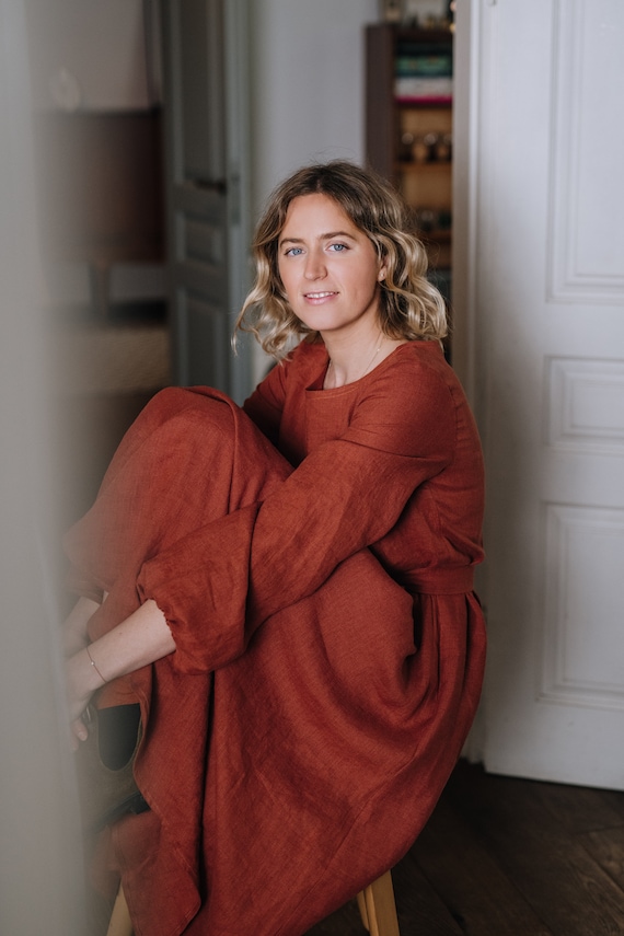 Maui Dress, Long Linen Dress, Redwood Women Linen Dress, Long Sleeve Linen Dress, Summer Linen Dress, Boho Linen Dress, Wedding Linen Dress