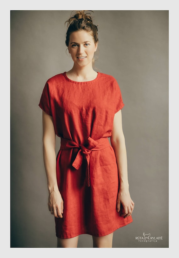 linen dress red