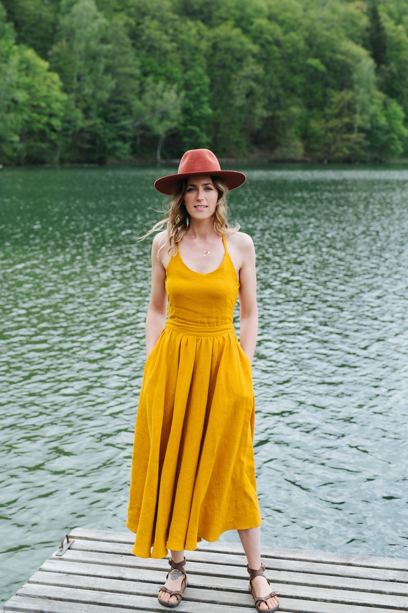 Seattle Dress Bridesmaids Linen Dress Cami Linen Dress Slip Etsy