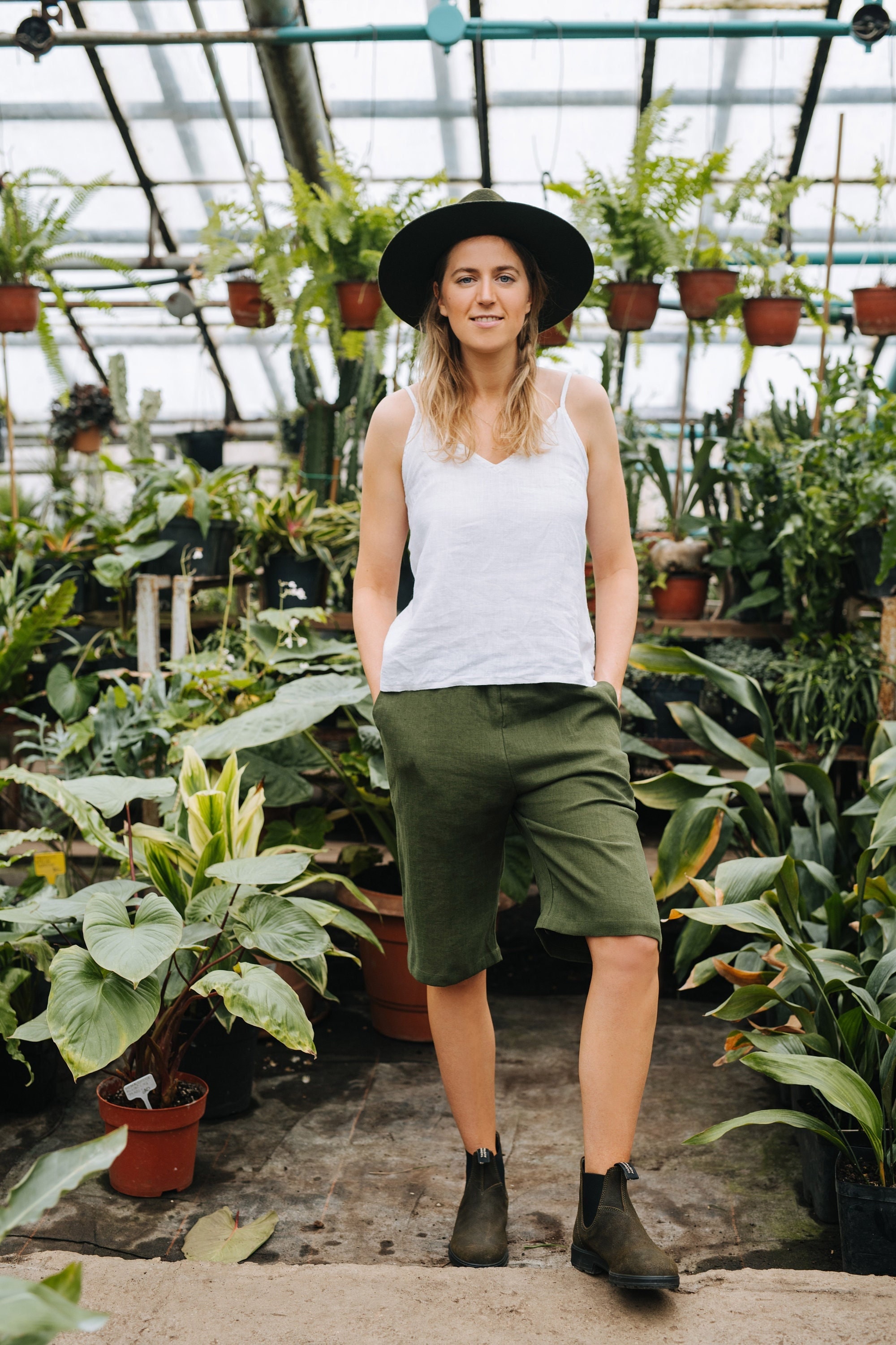Rain Shorts Women Linen Shorts Green 