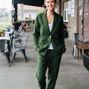 Milan suit, Linen suit, Green linen pants, Linen jacket, Linen pants, Linen blazer, Linen trousers, Linen set, Long pants, Women linen suit image 2