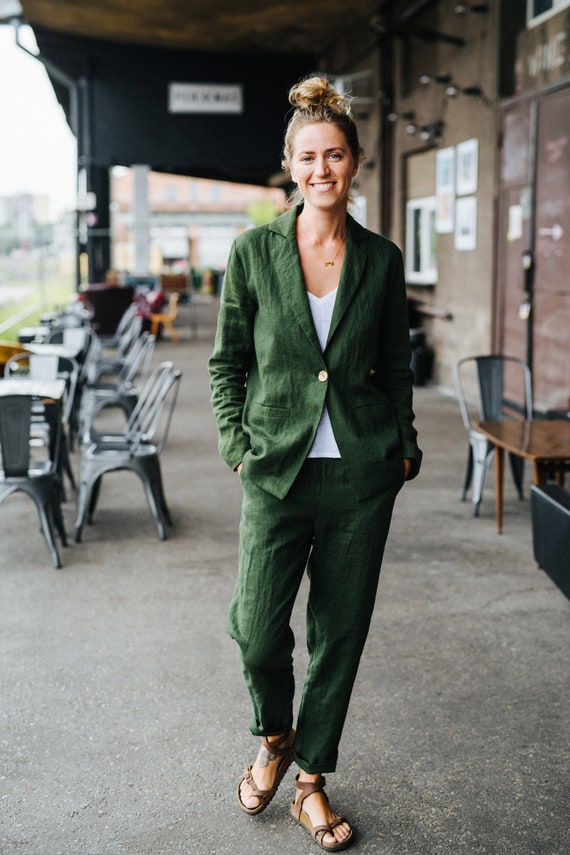 Milan Suit, Linen Suit, Green Linen Pants, Linen Jacket, Linen Pants, Linen  Blazer, Linen Trousers, Linen Set, Long Pants, Women Linen Suit 