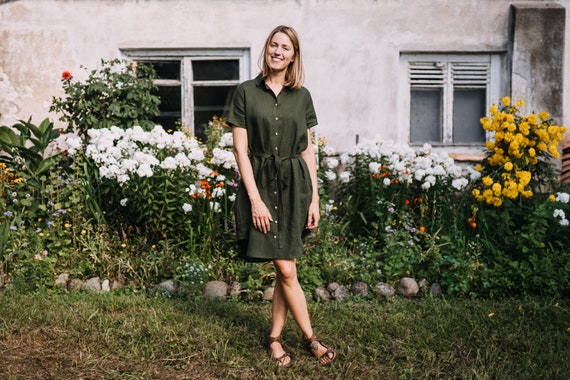 Roma Dress, Linen Dress Shirt, Loose Fit Shirt, Linen Dress, Green Linen Dress, Linen Tunic, Maternity Dress, Summer Dress, Linen Clothing