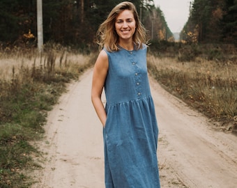 Vestido de Oslo - vestido de lino - vestido de maternidad - ropa de lino - vestido de lino largo - vestido de ajuste suelto - vestido clásico - vestido de lino de otoño
