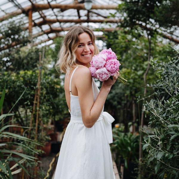Vestido Leyla - Vestido de lino para boda - Vestido de lino con espalda en V - Vestido de lino lencero - Vestido de lino blanco - Vestido de lino bohemio - Vestido de boda de verano