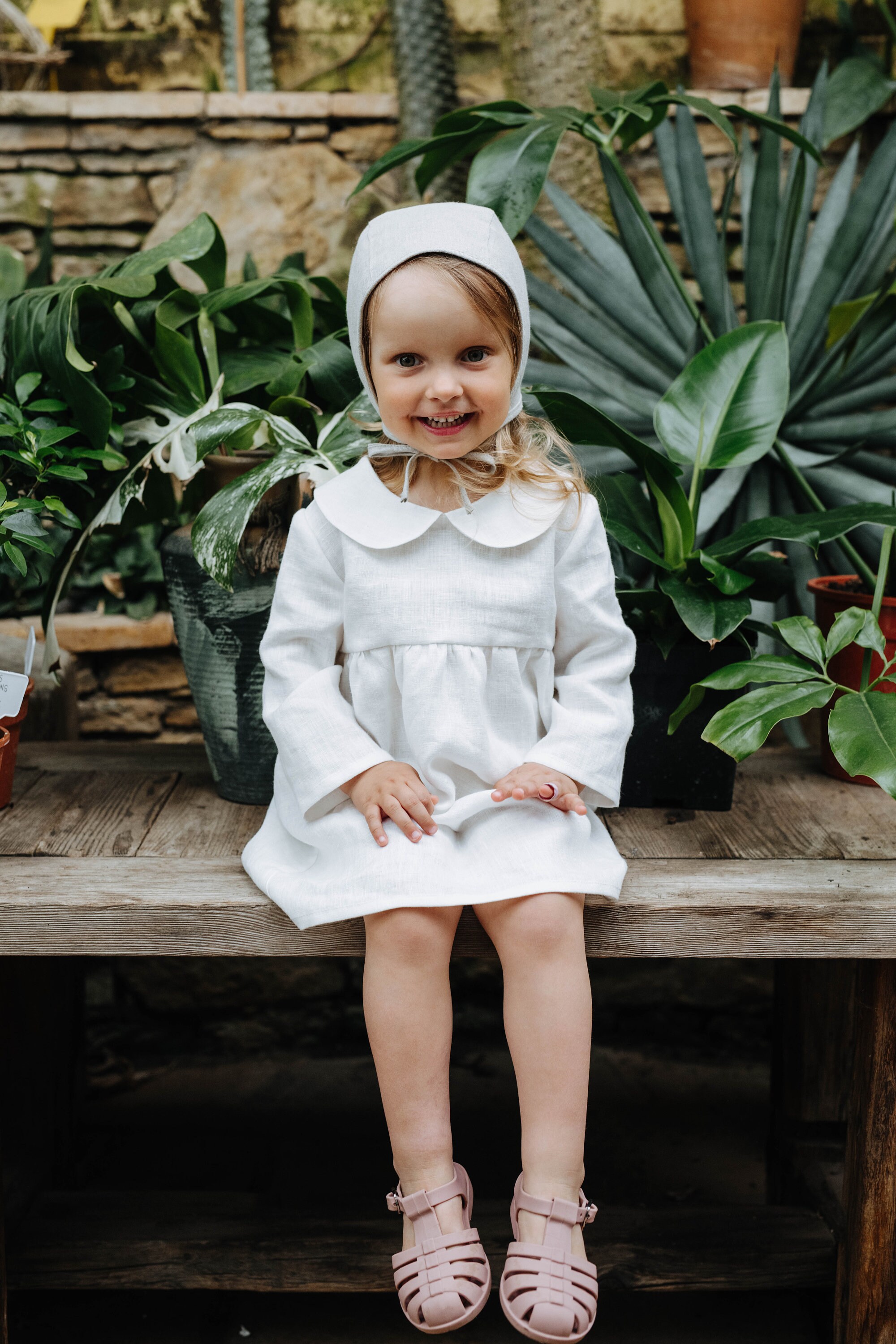 Daphne Dress, Girls Linen Dress, White Linen Dress, Baby Linen