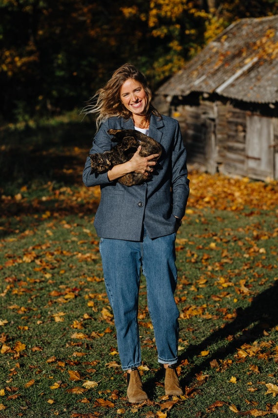 Riga Blazer Blue Wool Jacket Winter Wool Blazer Classic Wool Jacket  Long Women Blazer Wool Clothing Handmade Loose Fit Jacket