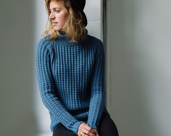 Lora Pullover - Merino Wool Sweater - Blue Pullover - Hand Knitted Sweater - Winter Sweater - Wedding Sweater - Turtleneck Sweater