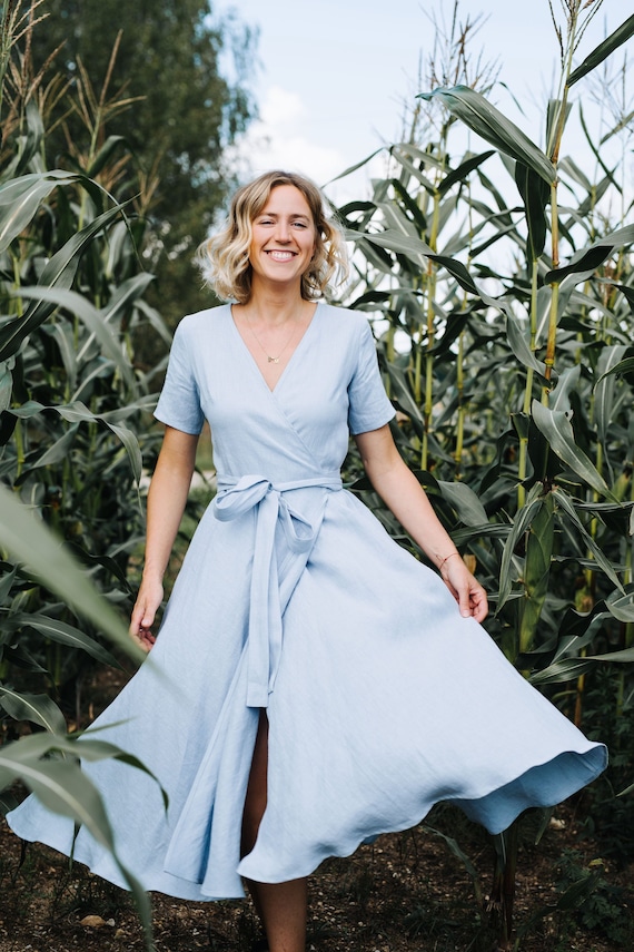 etsy wrap dress bridesmaid Lisbon Dress - Bridesmaids Linen Dress - Wrap Linen Dress - Romantic Boho  Linen Dress - Long Linen Dress - Summer Women Linen Dress