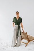 Elle Top - Wrap Linen Top - Summer Wrap Linen Top - Women Wrap Top - Green Linen Top - Short Sleeve Linen Top - Wedding Linen Blouse product logo