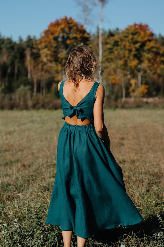 Omaha Dress, Linen Dress, Bridesmaids Linen Dress, Wide Skirt Linen Dress, Boho Linen Dress, Women Linen Dress, Summer Long Linen Dress