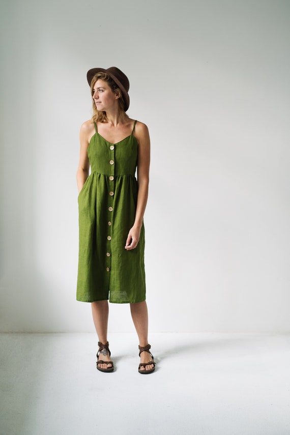 green linen dress