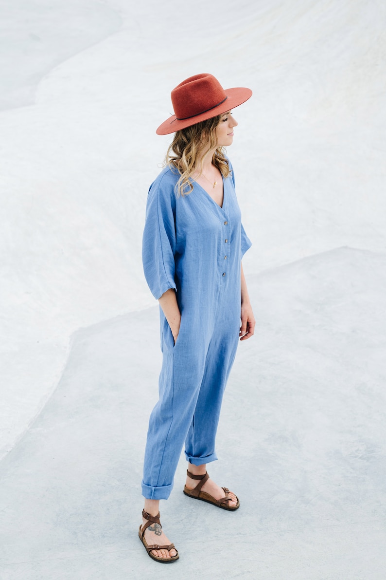 Madrid Jumpsuit Linen Romper Oversized Linen Jumpsuit Blue Etsy