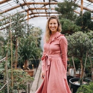 Daisy Dress, Women Linen Dress, Boho Linen Dress, Vacation Linen Dress, Wedding Linen Dress, Ruffle Linen Dress, Pink Linen Dress, Handmade
