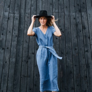 Porto dress, Linen dress, Oversized linen dress, Loose fit linen dress, Long linen dress, V neck linen dress, Summer linen dress, Blue dress