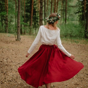 Prague Skirt Wide Linen Skirt Bridesmaid's Skirt Wedding Skirt Romantic Skirt Linen Clothing Red Linen Skirt Women Linen Skirt image 6