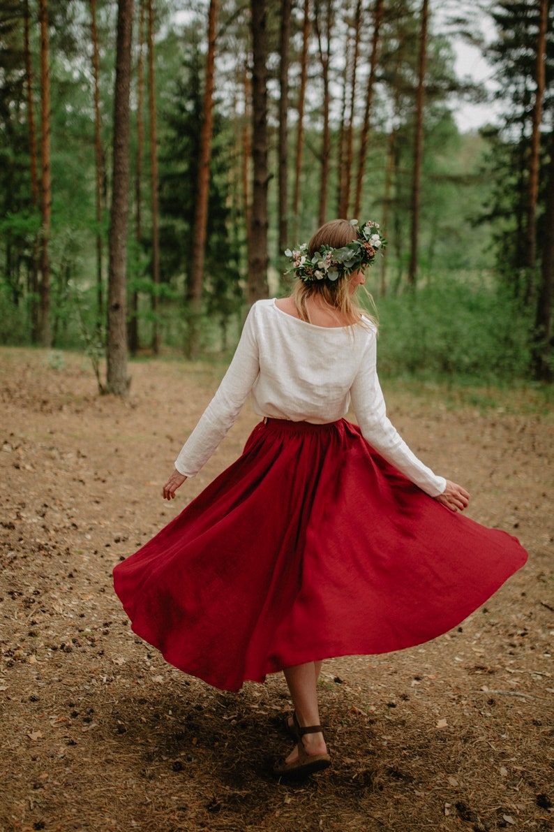 Prague Skirt Wide Linen Skirt Bridesmaid's Skirt Wedding Skirt Romantic Skirt Linen Clothing Red Linen Skirt Women Linen Skirt image 6