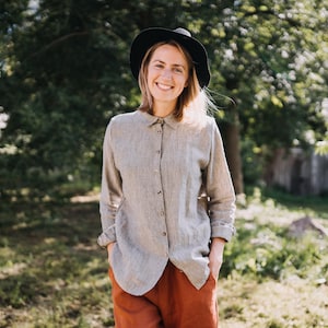 Lily　LINEN SILK TWEED SHIRT Lily Shirt, Classic Linen Shirt, Boho Linen Shirt, Wedding
