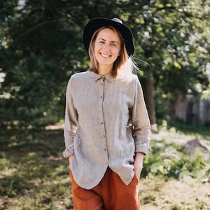 London Shirt - Linen Shirt - Striped Shirt - Loose Fit Shirt - Oversized Shirt - Women's Linen Shirt - Long Shirt - Collared Shirt