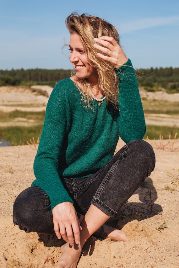 Madeira pullover Alpaca wollen trui Handgebreide trui Vrouwen wollen trui V hals trui Winter wol trui Groene wol trui Etsy Nederland