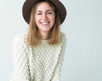 Sicily Pullover - Pom Pom Sweater - Merino Wool Sweater - Off White Pullover - Sweater With Dots - Winter Sweater - Wedding Sweater