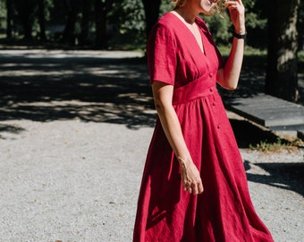 Abito di luglio, Abito di lino bordeaux, Abito di lino premaman