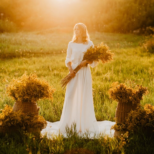 bohemian wedding dresses los angeles Los Angeles Dress - Boho Wedding Dress - Linen Wedding Dress - Rustic Wedding Dress - Classic Wedding Dress