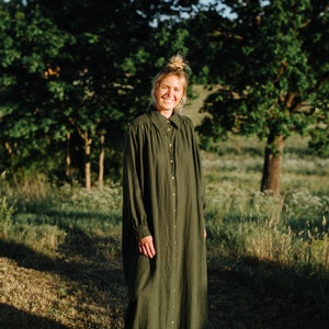 Tambo Dress, Super Wide Linen Dress, Maxi Linen Dress, Loose Fit Green Linen Dress, Maternity Linen Dress, Women Oversized Green Linen Dress