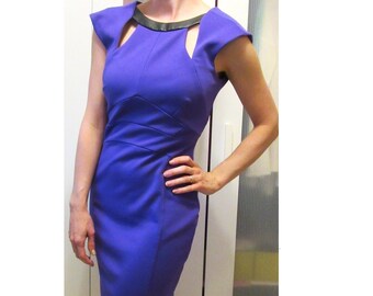 Posh River Island Purple Dress, British Designer, Sexy, Chic, NOS, Unique, Leather, Cutouts, Cocktail Party, Anime Womens UK 8 is a US 4