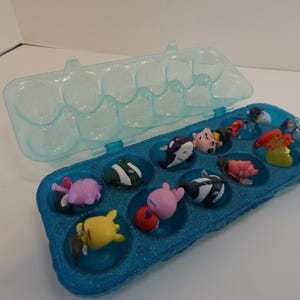Vintage LOT of 12 Pixie Pets Hatchimals Mini Figures Collectable Toys in Egg Carton Case Take Along Pretend Play for Kids
