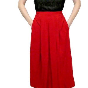 Red Long Skirt Size 6 Vintage 100% SILK Made in Hong Kong Pockets by Omanti Great for Office Career Core Date Dinner Quality Stylish Fashion