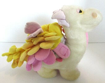 Yellow Pink Be More Dragon Hasbro 1987 Vintage Stuffed Toy Plush Stuffie Surprise Tail Collectible