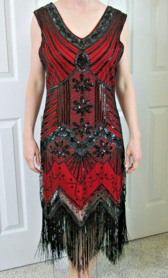 Vintage Dress Red Black Lace Downton Abbey Flapper