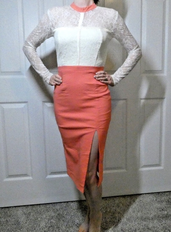 Tempest Peach Corset Lace Dress Bodycon London Sourced Long Sleeves Slit  Pencil Titillating Stylish Rare OOAK Size US 6 Unique NWT - Etsy