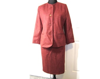 100% Wool Suit Vintage 2 piece Skirt & Jacket Orange by Country Collection UK size 14 is a Size 10 USA