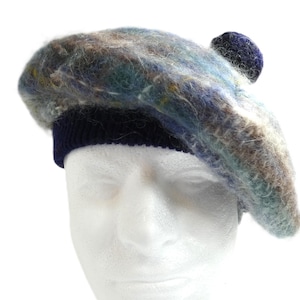 Highland Home Industries Mohair & Wool Beret Unisex Tam Stylish Cap Gray Blue Plaid Scottish Hat OS