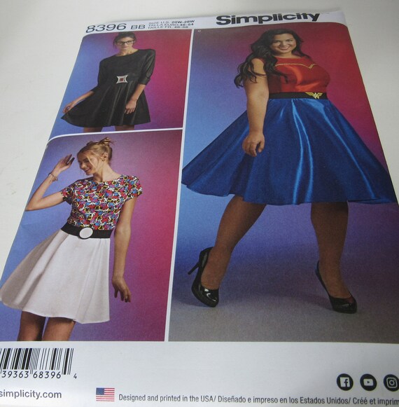 dress plus size pattern simplicity 8396bb womens cocktail party work casual  skater style anime costume cosplay diy new uncut size 20w28w