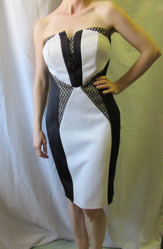 Vintage Lipsy London Dress Strapless, Black & Whit