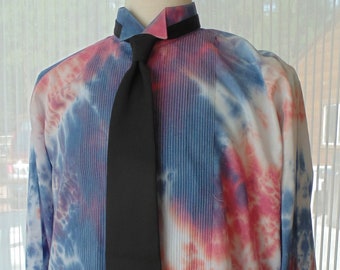 Men's XL 36-37 Hand Tie Dye Tuxedo Shirt in Shades of Red, White, and Blue