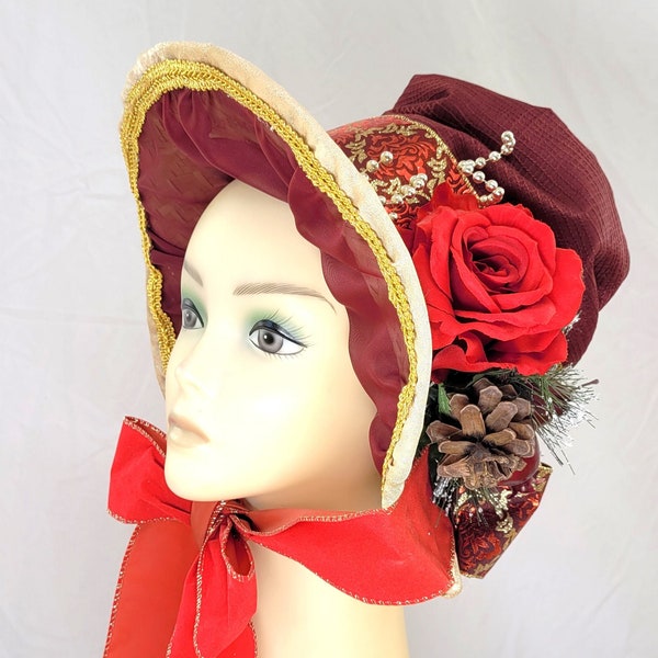 Adult one size Caroler Bonnet Christmas Dickens Historical
