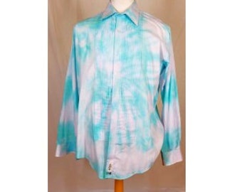 Men's  M 34-35 Hand Tie Dye Tuxedo Shirt in mint Green