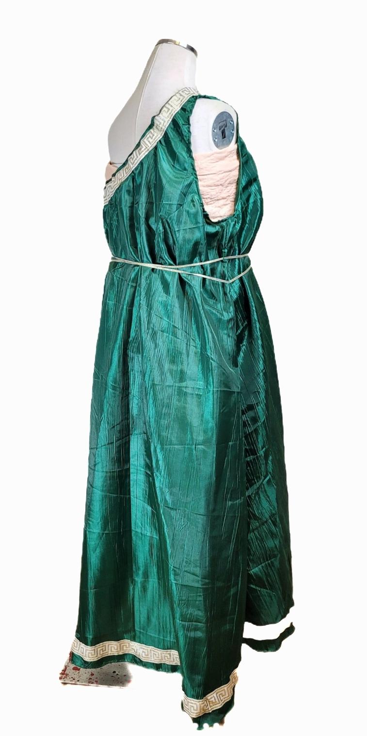 Women's L-XL Greek Goddess Toga Dress in Hunter Green and Gold