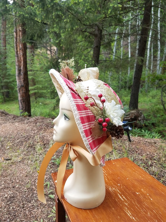 Adult one size Caroler Bonnet Christmas Dickens Historical Regency Picnic Summer