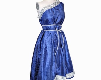 Women's S-M Greek Goddess Toga Dress in Royal Blue and Silver - Etsy