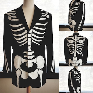 Mens Hand painted Skeleton Tuxedo Suit Jacket Costume Ghost of Christmas Future Christmas Carol