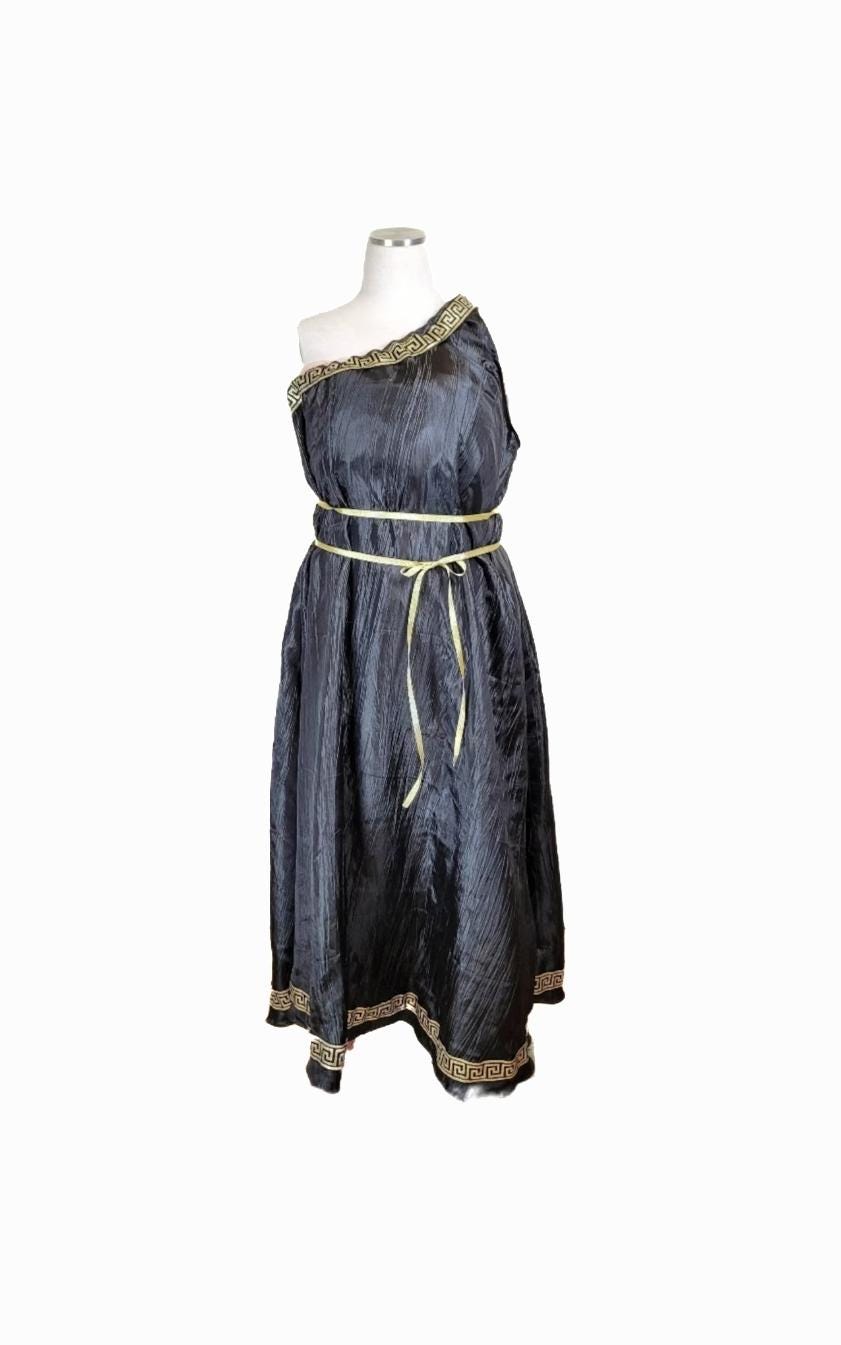 Women's L-XL Greek Goddess Toga Dress in Black and Gold - Etsy