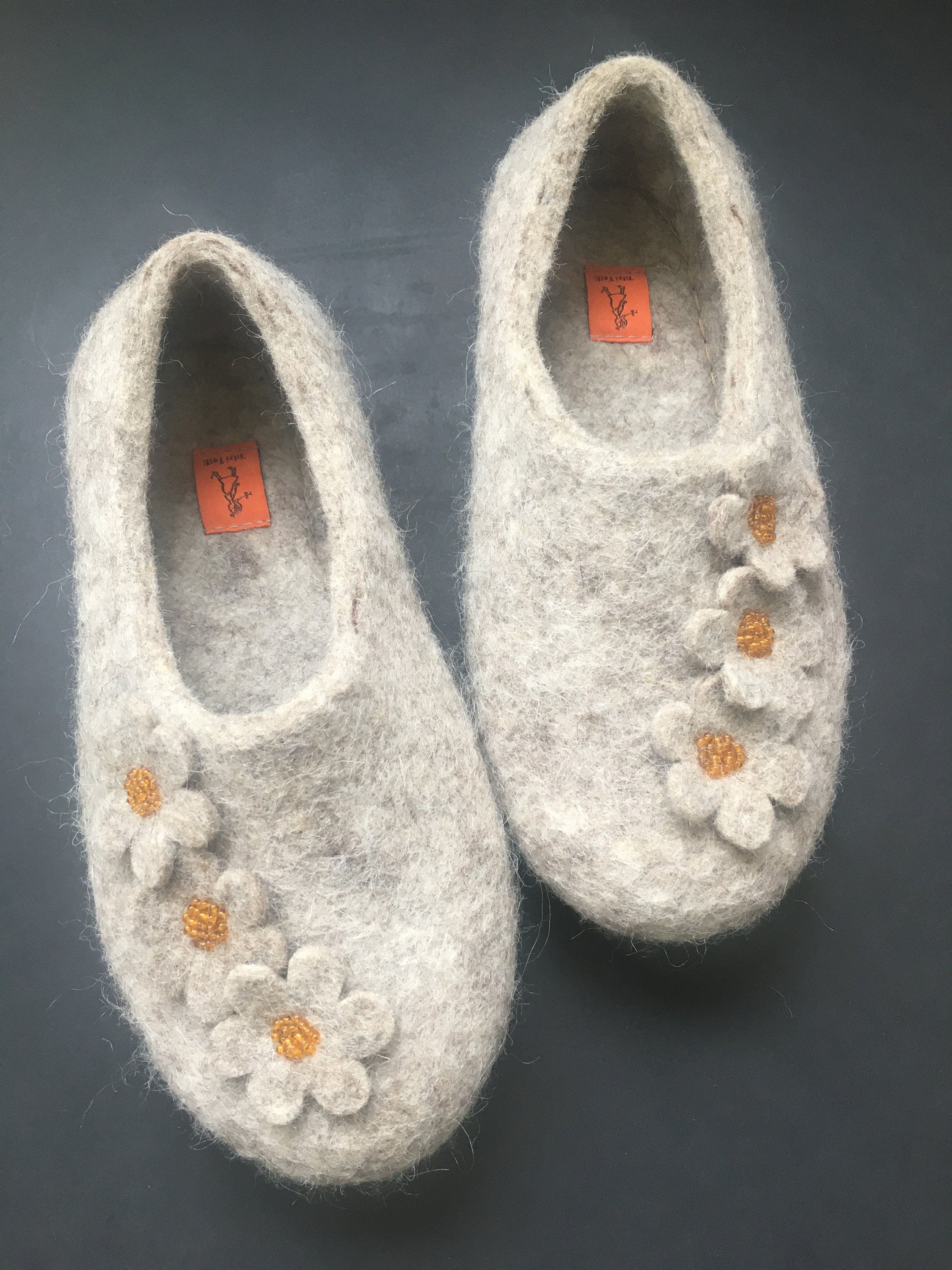 Felted wool house shoes women closed back with tiny flowers Etsy