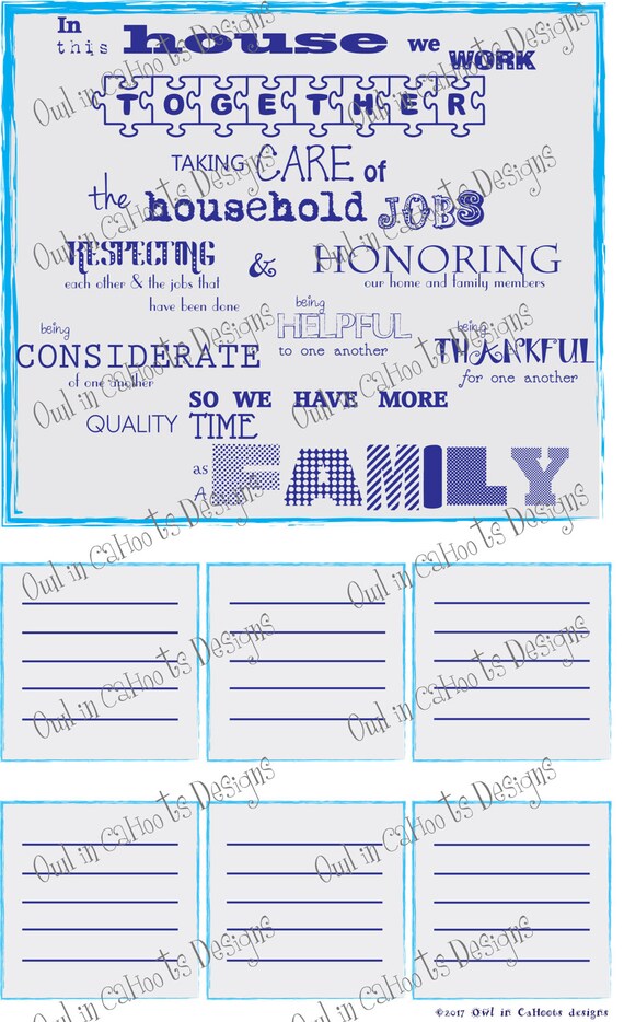 House Chore Chart For Family