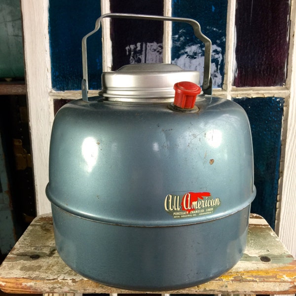 Vintage Cooler, 1950's, Insulated Jug, All American Water Beverage Cooler Thermos, Vintage Industrial, Metal Water Cooler