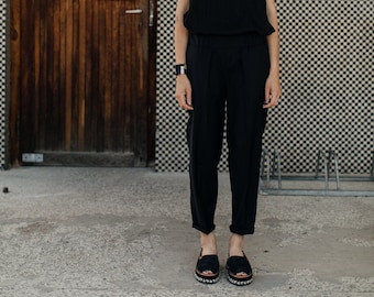 Black wool minimalistic elegant pants comfortable woollen autumn winter suit trousers TWO/NIGHT
